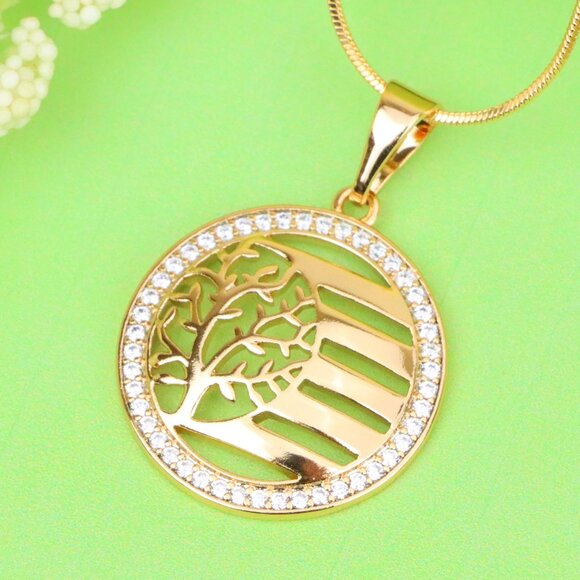 "Tree of Life Circle Pendant in Rose Gold, XPPT1322 - Picture 1 of 13